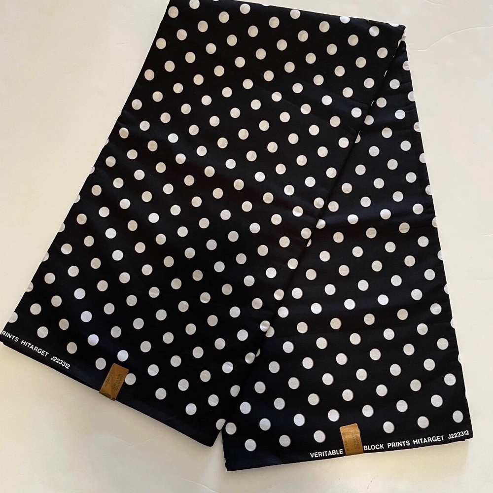 Black and White Polka Dot Print Cotton Fabric - 6 Yards